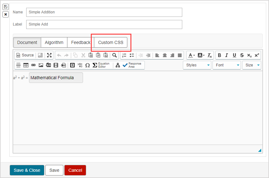 Custom CSS is the fourth button when editing content in the Activity Editor.